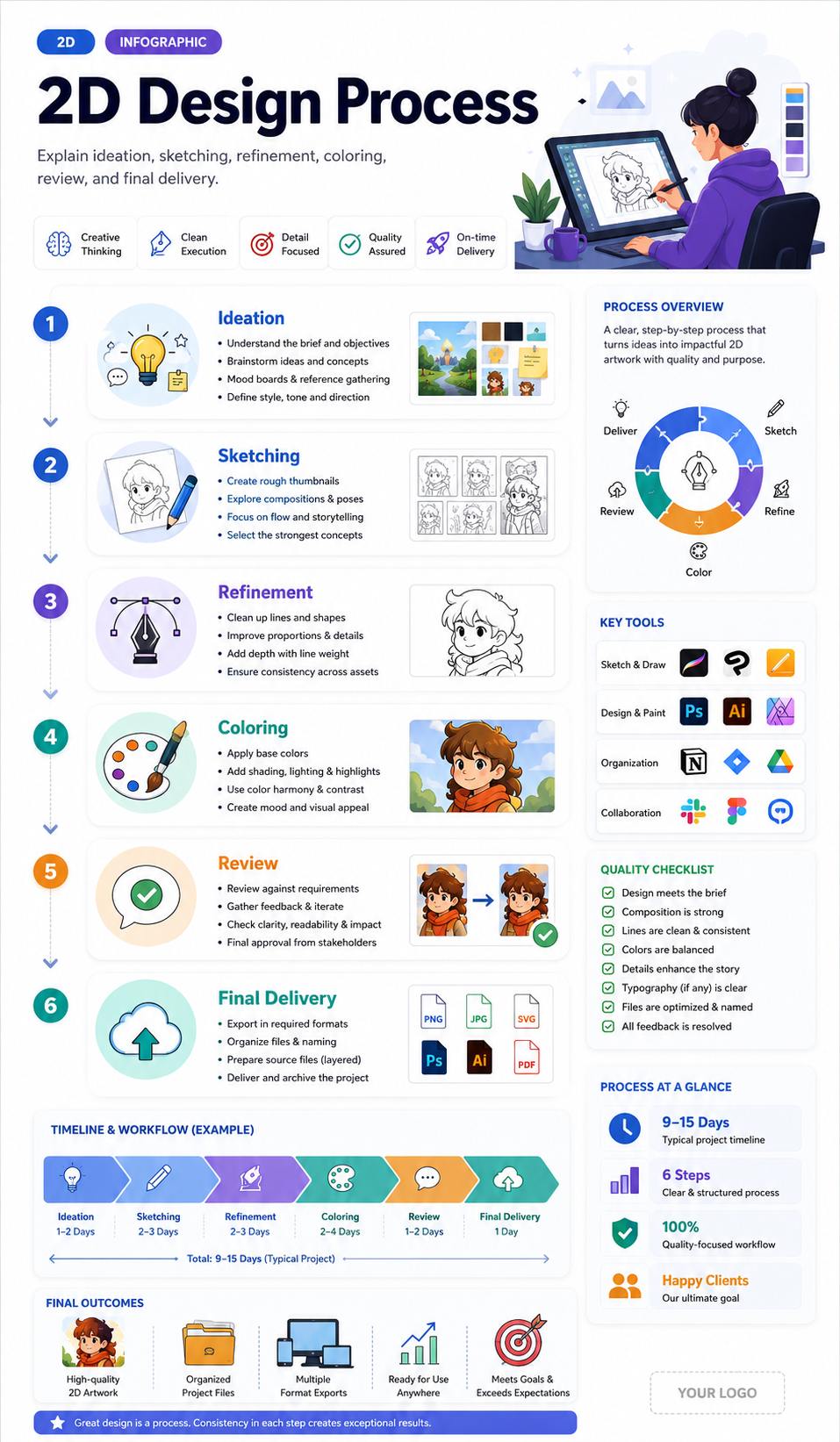 2D Design Process infographic template preview